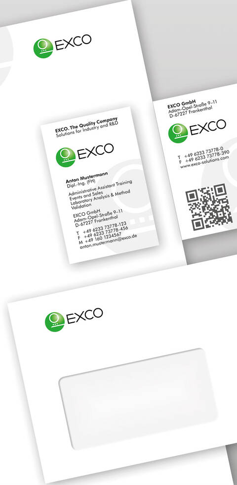 Geschäftsausstattung mit Briefbogen, Kuvert und Visitenkarte der EXCO GmbH